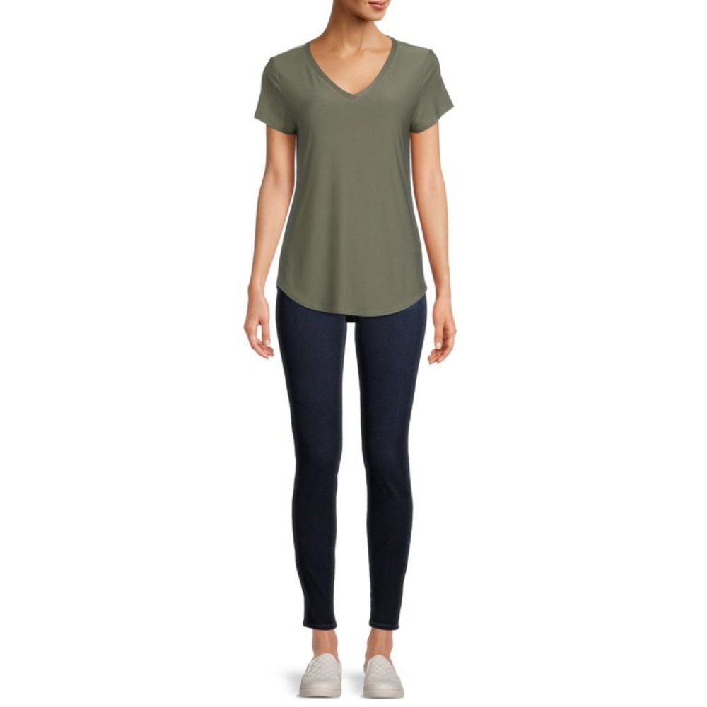 Juniors Short Sleeve Brushed V Neck T-Shirt